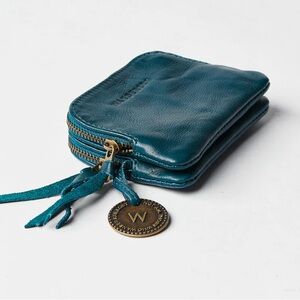 Chic Teal Leather Wallet with Double Zipper